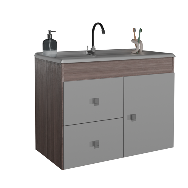 Mueble Baño con lavamanos 1 Puerta, 2 Cajones Smoke Blanco