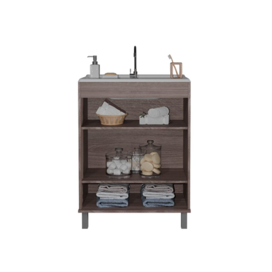 Mueble Baño con lavamanos 1 Puerta 2 Nichos Smoke Blanco
