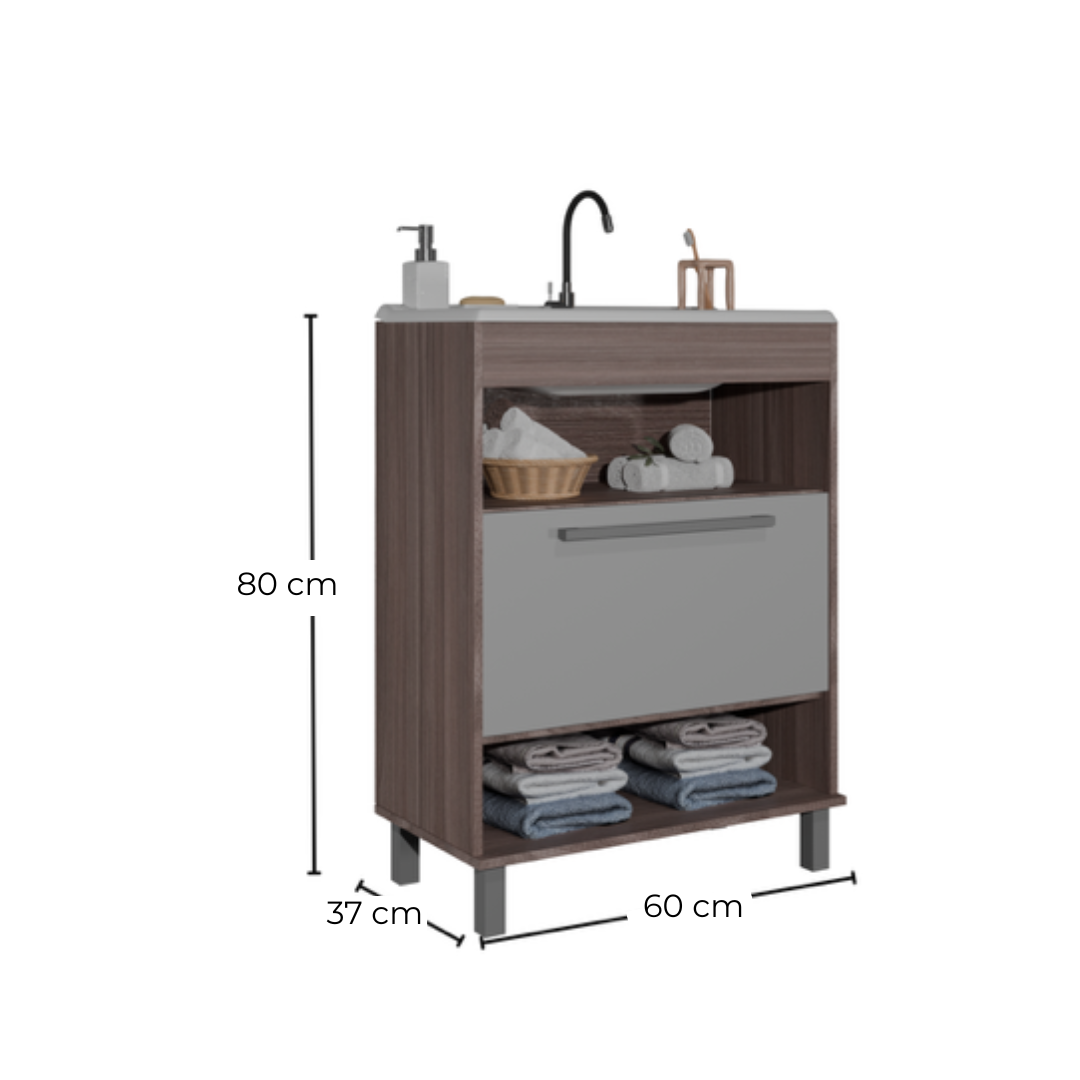 Mueble Baño con lavamanos 1 Puerta 2 Nichos Smoke Blanco
