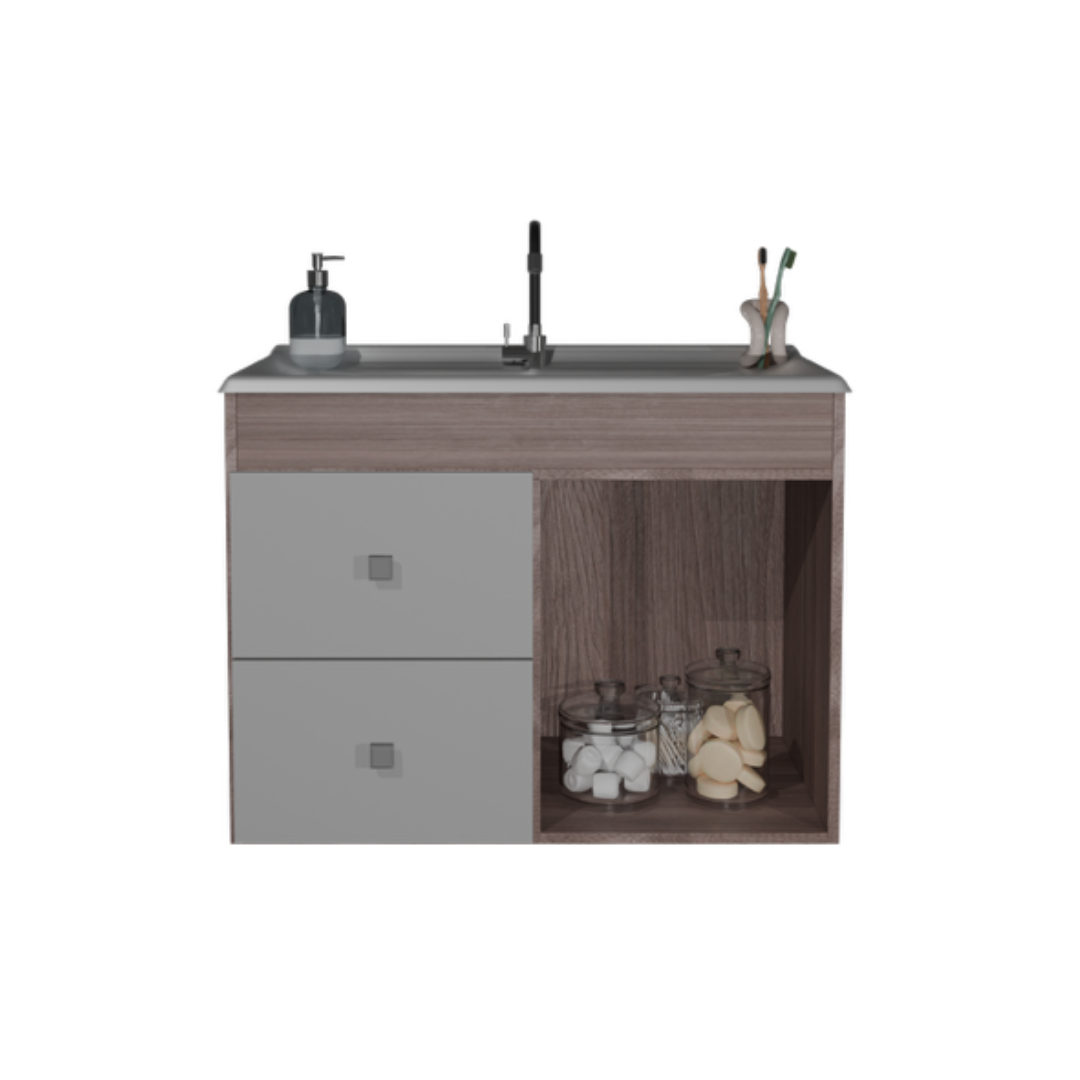 Mueble Baño con lavamanos 1 Puerta, 2 Cajones Smoke Blanco