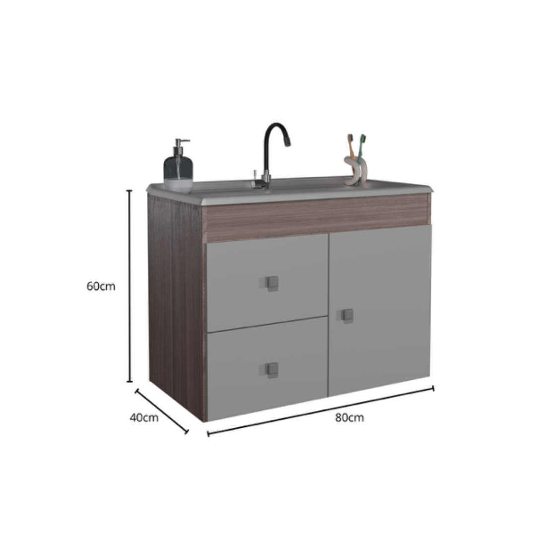 Mueble Baño con lavamanos 1 Puerta, 2 Cajones Smoke Blanco
