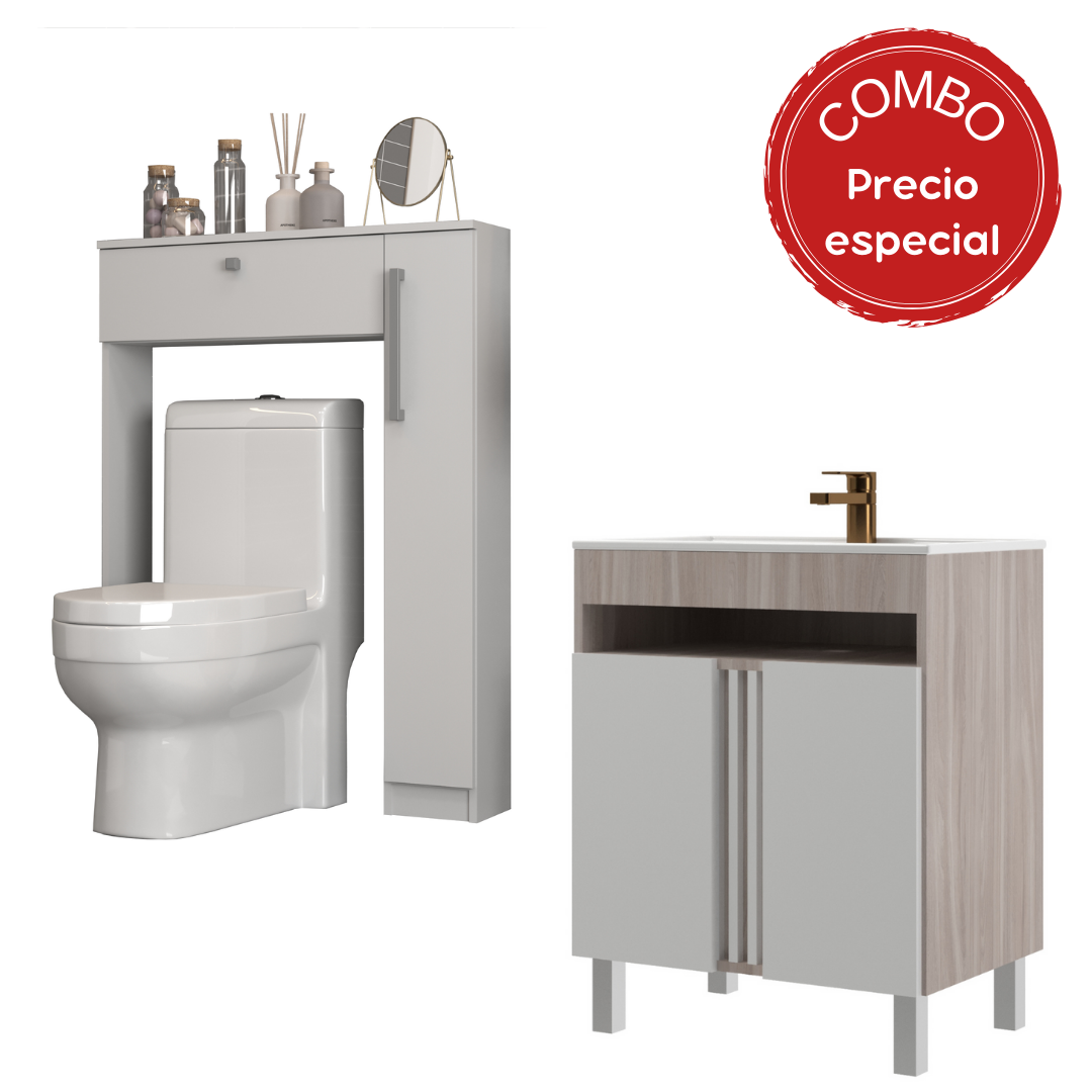 Combo Baño Mueble 2 puertas + Organizador WC Malbec Blanco