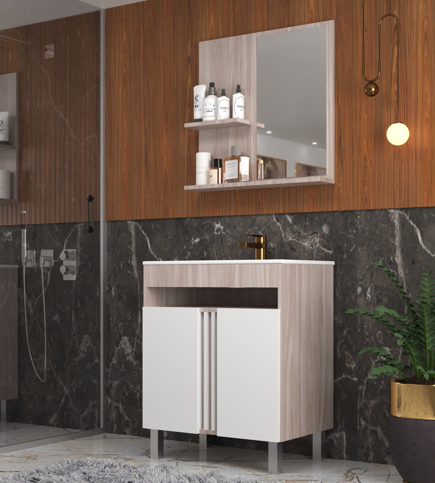 Mueble Baño con lavamanos 2 Puertas Malbec Blanco