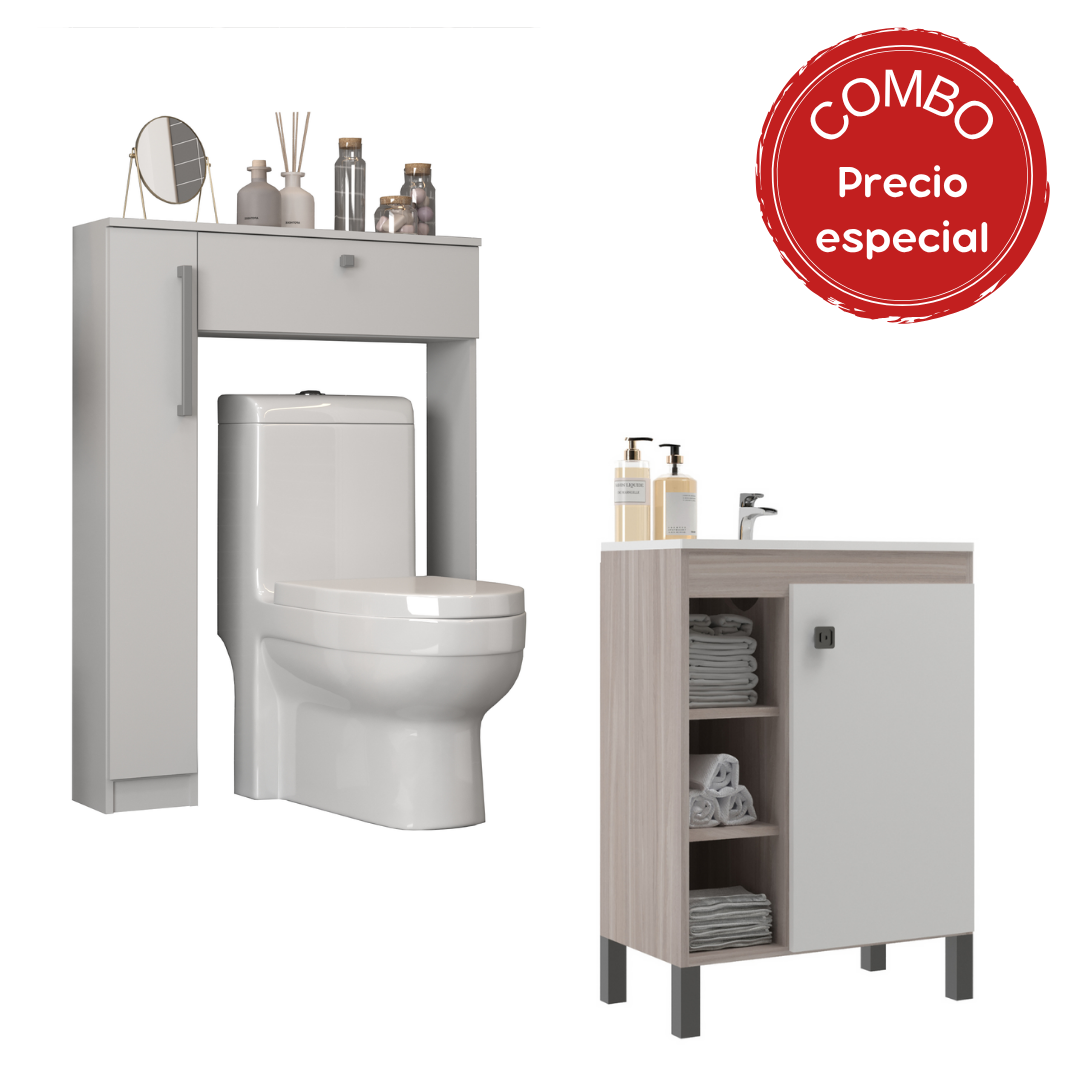 Combo Baño mueble 1 puerta 3 nichos + Organizador WC Blanco