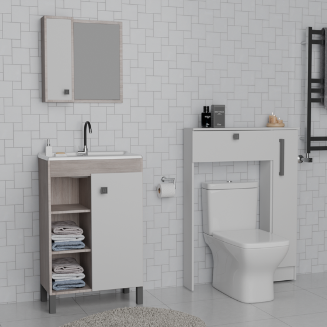 Combo Baño mueble 1 puerta 3 nichos + Organizador WC Blanco