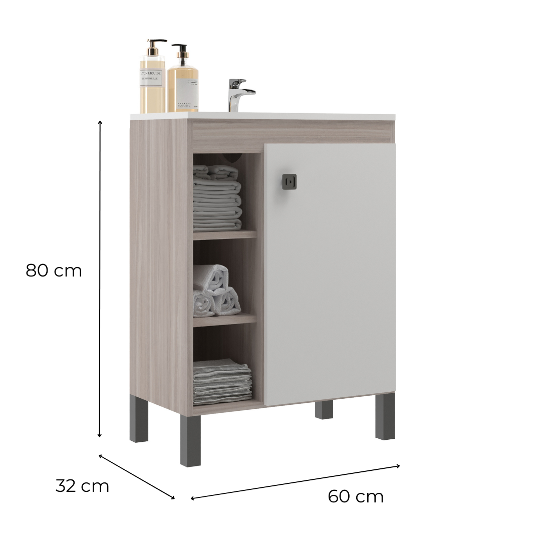 Combo Baño Mueble 1 puerta 3 nichos + Organizador Malbec