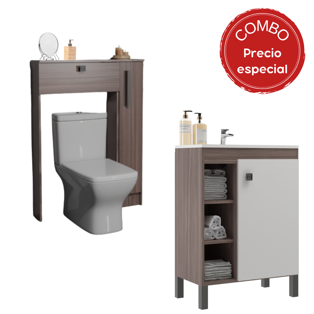 Combo Baño Mueble 1 puerta 3 Nichos + Organizador WC Smoke