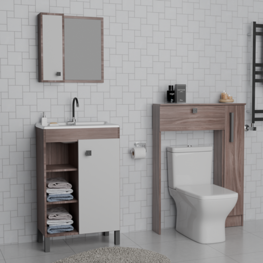 Combo Baño Mueble 1 puerta 3 Nichos + Organizador WC Smoke