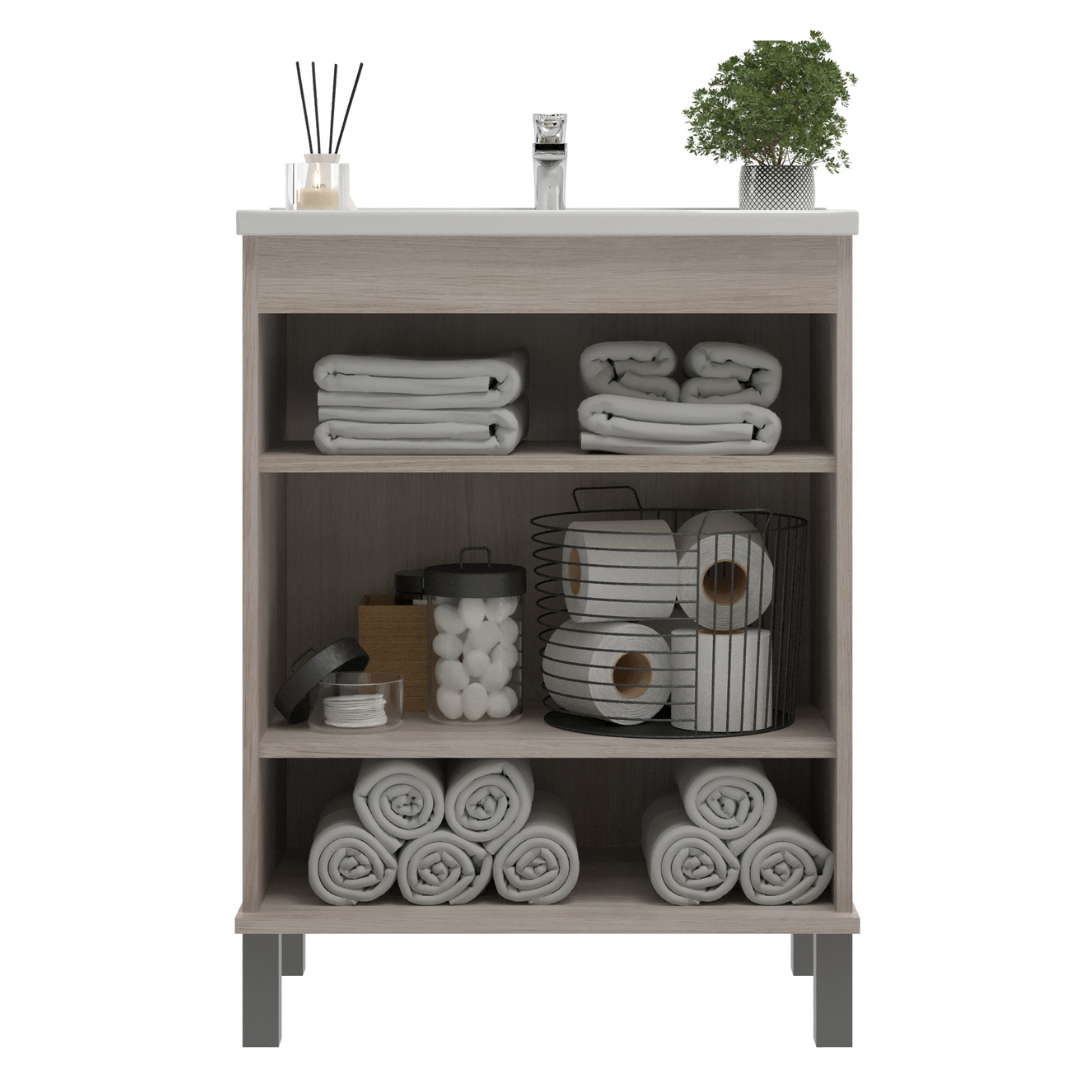 Mueble Baño con lavamanos 1 Puerta 2 Nichos Malbec Blanco