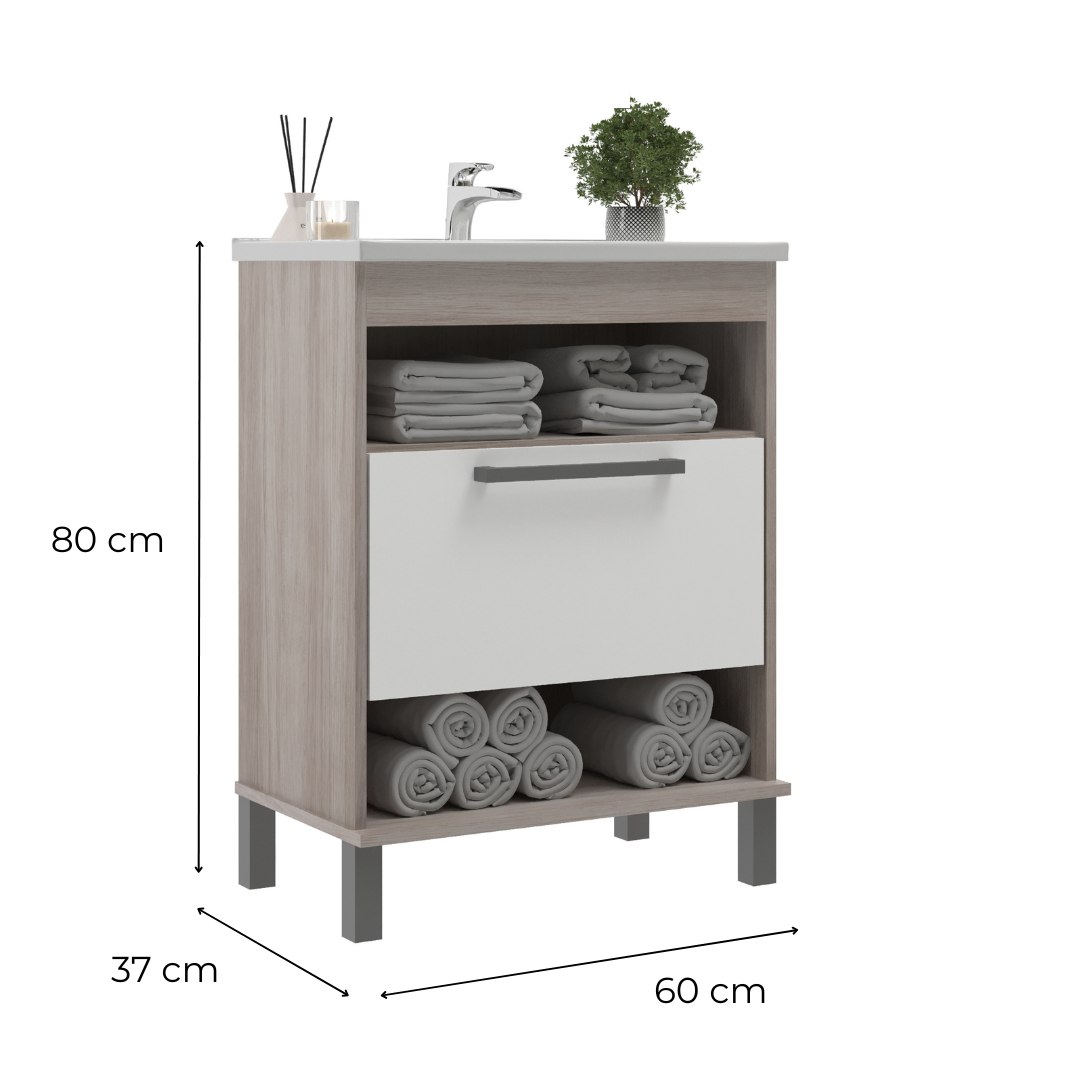 Mueble Baño con lavamanos 1 Puerta 2 Nichos Malbec Blanco