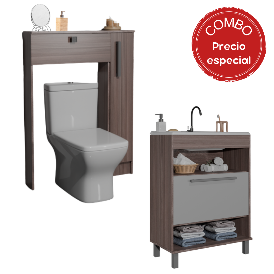 Combo Baño Mueble 1 puerta 2 nichos + Organizador WC Smoke