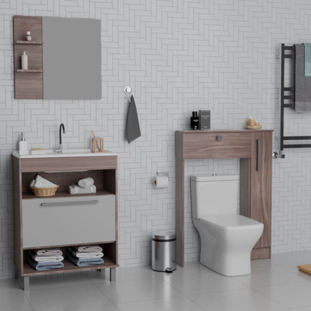 Combo Baño Mueble 1 puerta 2 nichos + Organizador WC Smoke