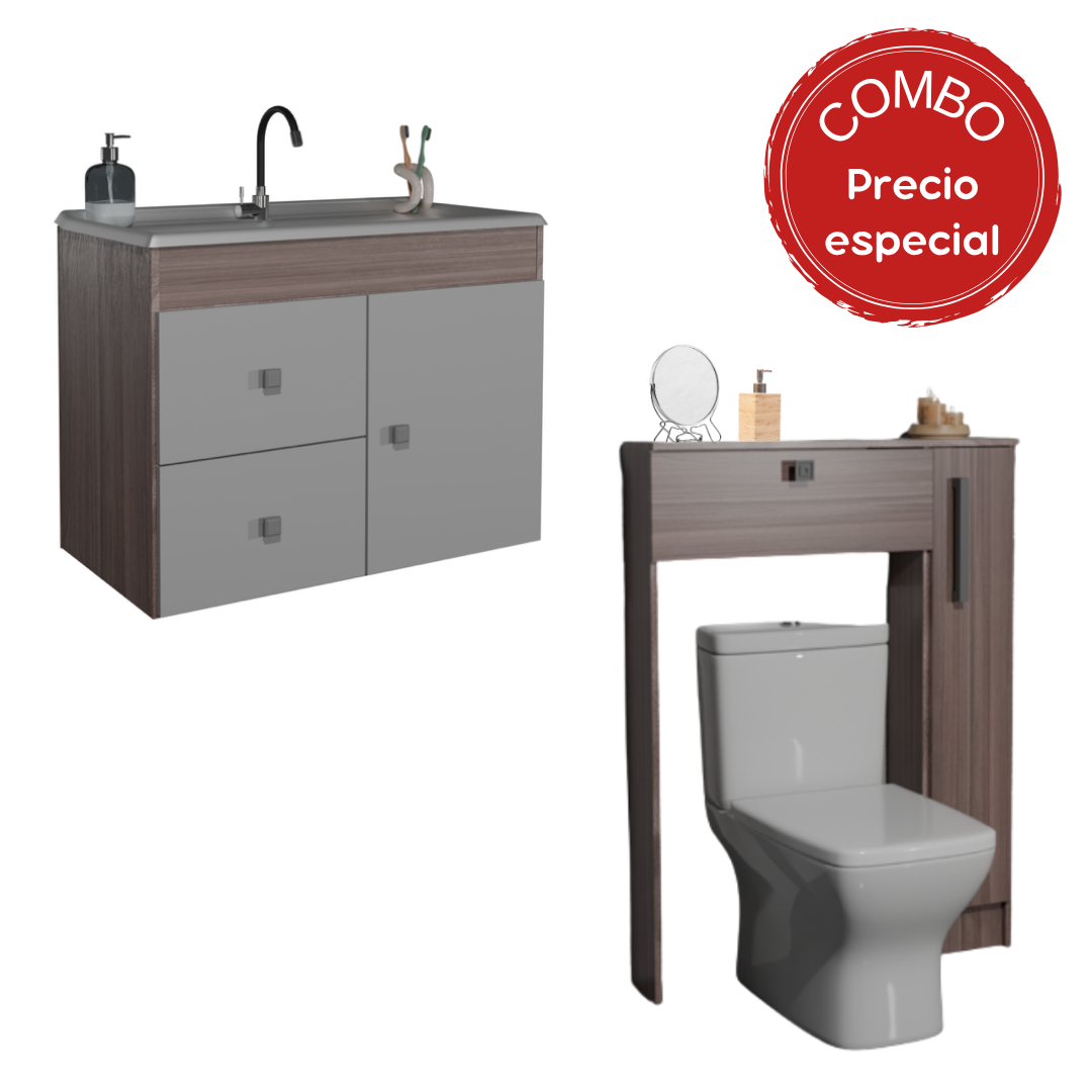Combo Baño Mueble 1 puerta 2 cajones + Organizador WC Smoke