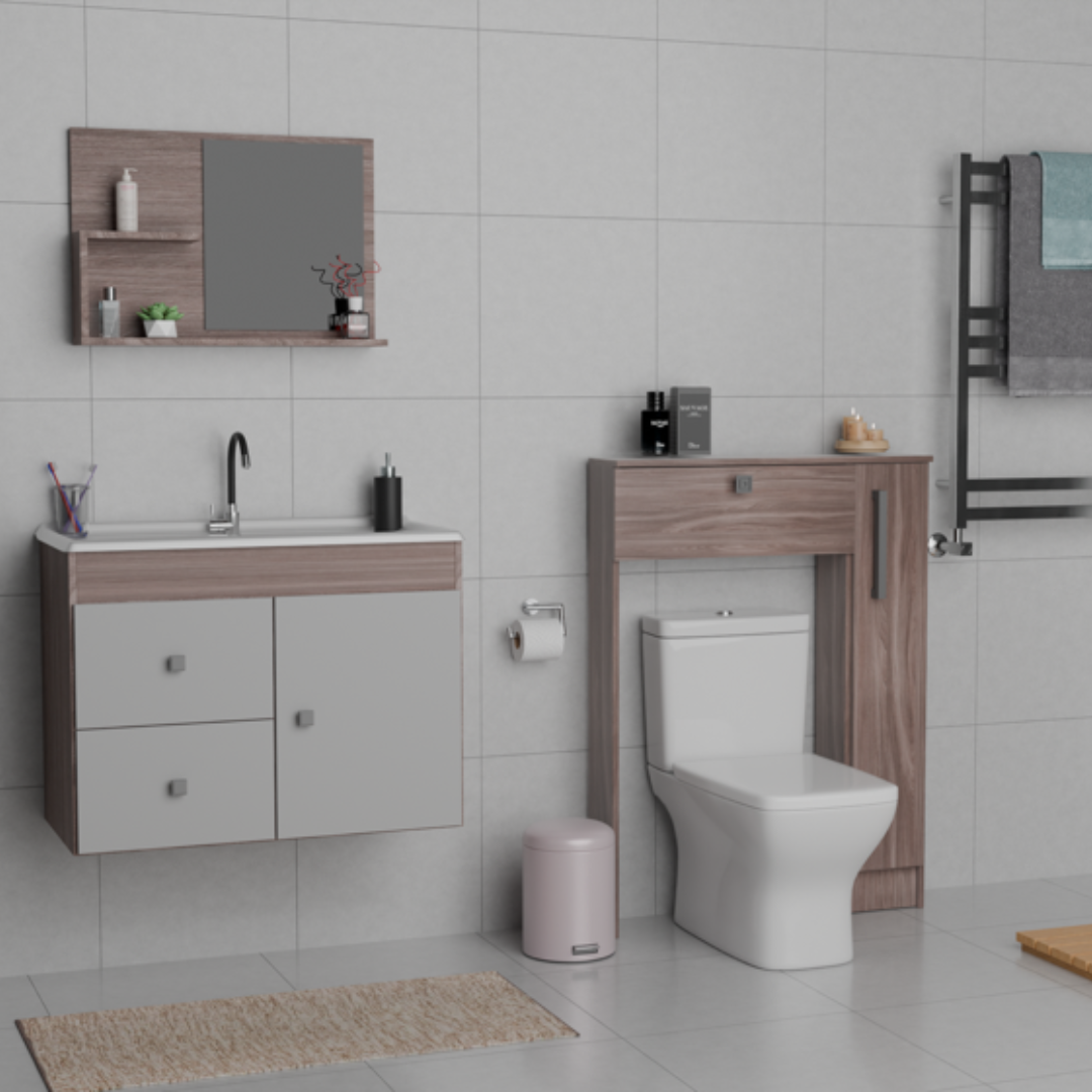 Combo Baño Mueble 1 puerta 2 cajones + Organizador WC Smoke