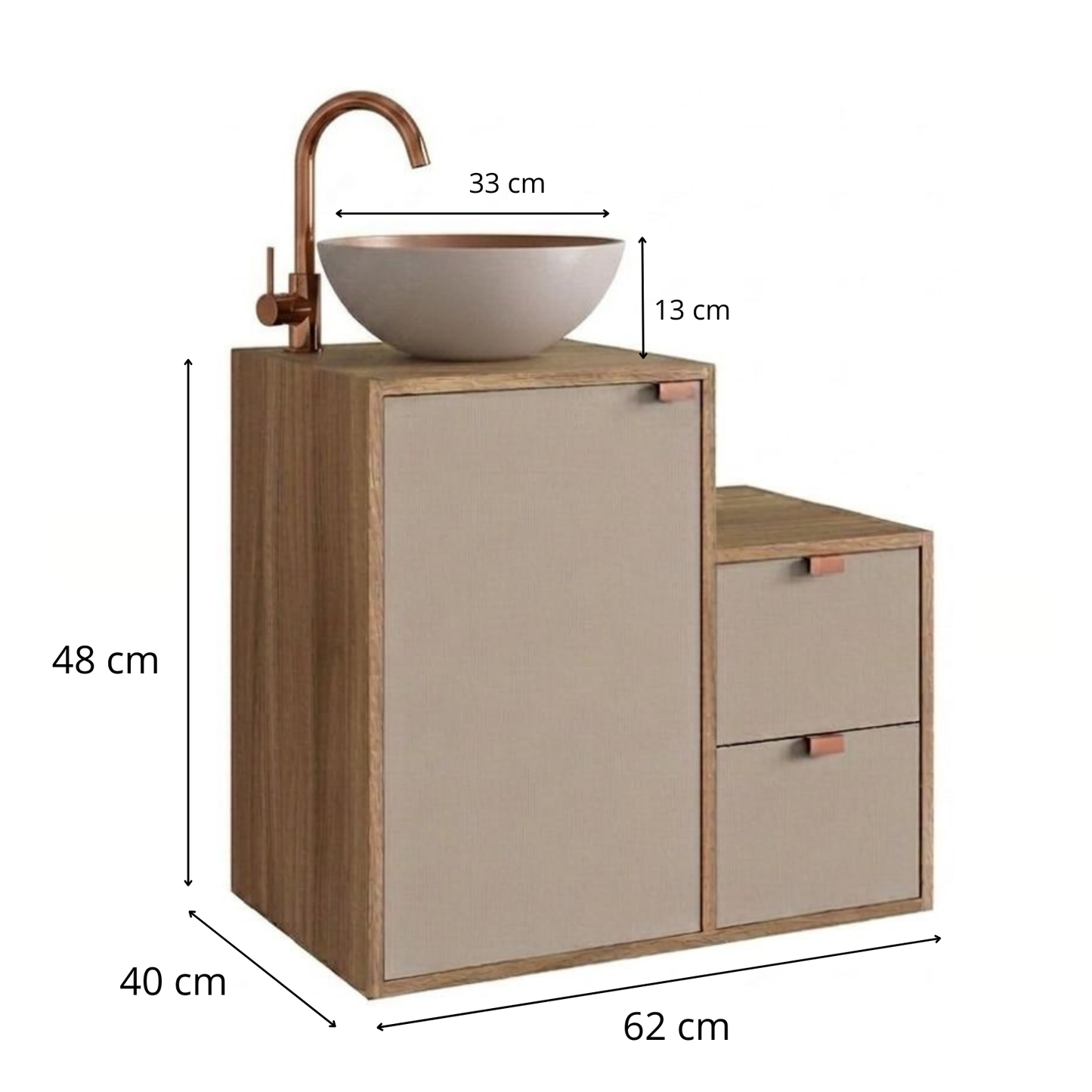Mueble Baño con lavamanos 1 puerta 2 cajones Nogal Gris
