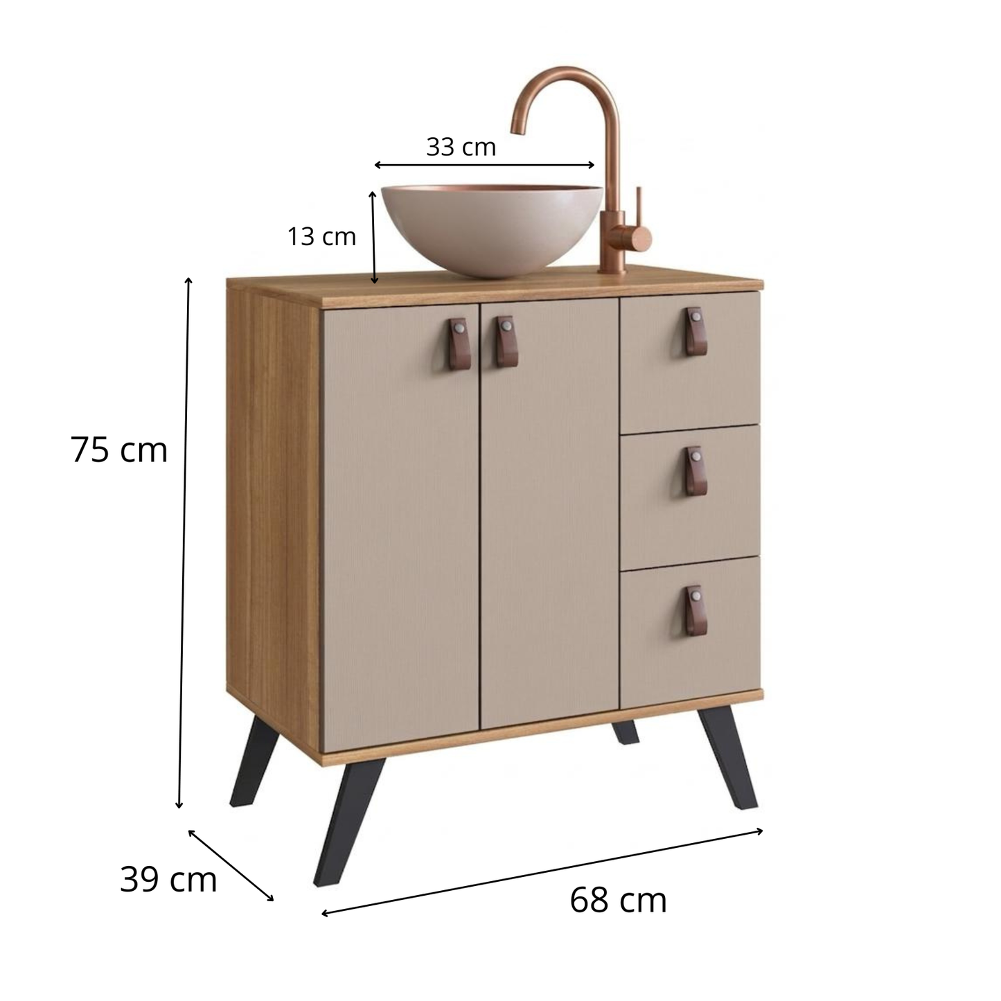 Mueble Baño con lavamanos 2 puertas 3 cajones Nogal Gris