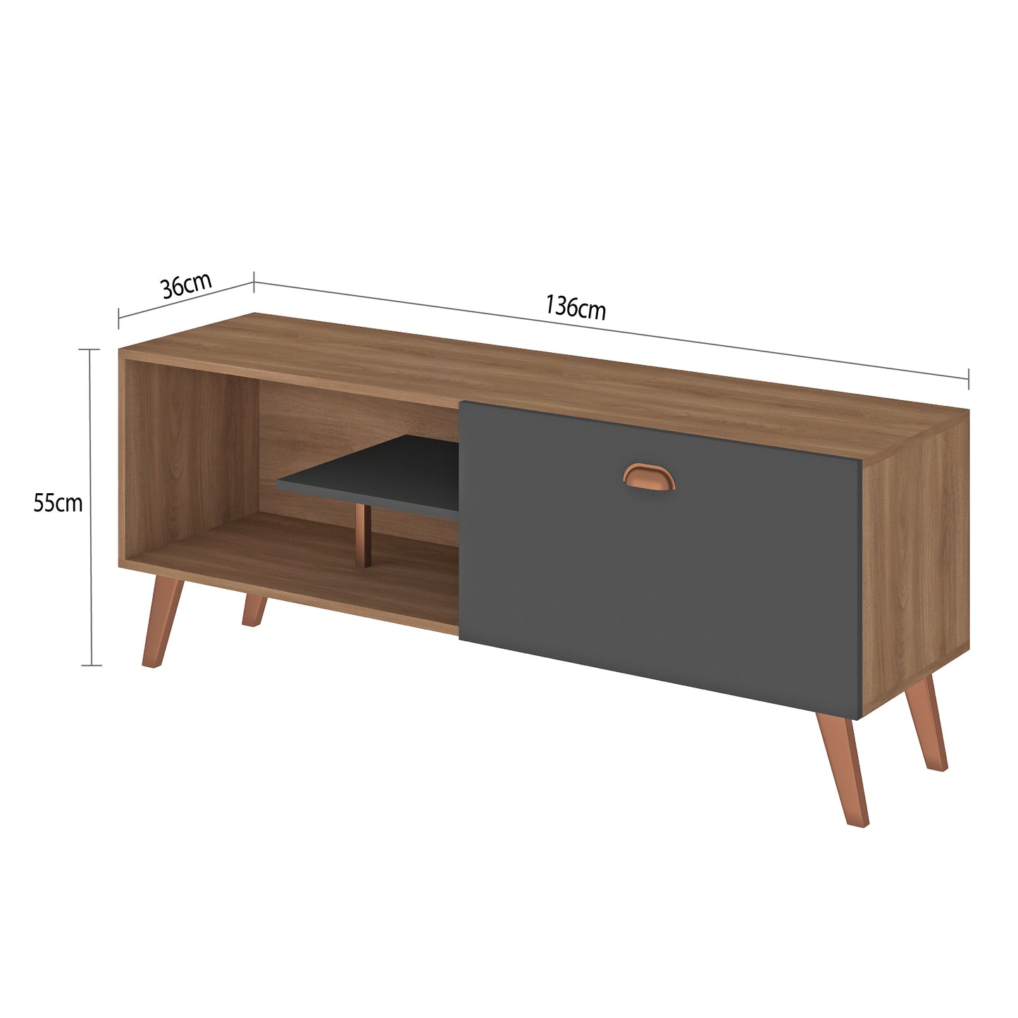 Combo Panel + Rack TV 1 puerta Café Gris