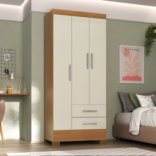 Closet 3 puertas 2 cajones Canela Off White