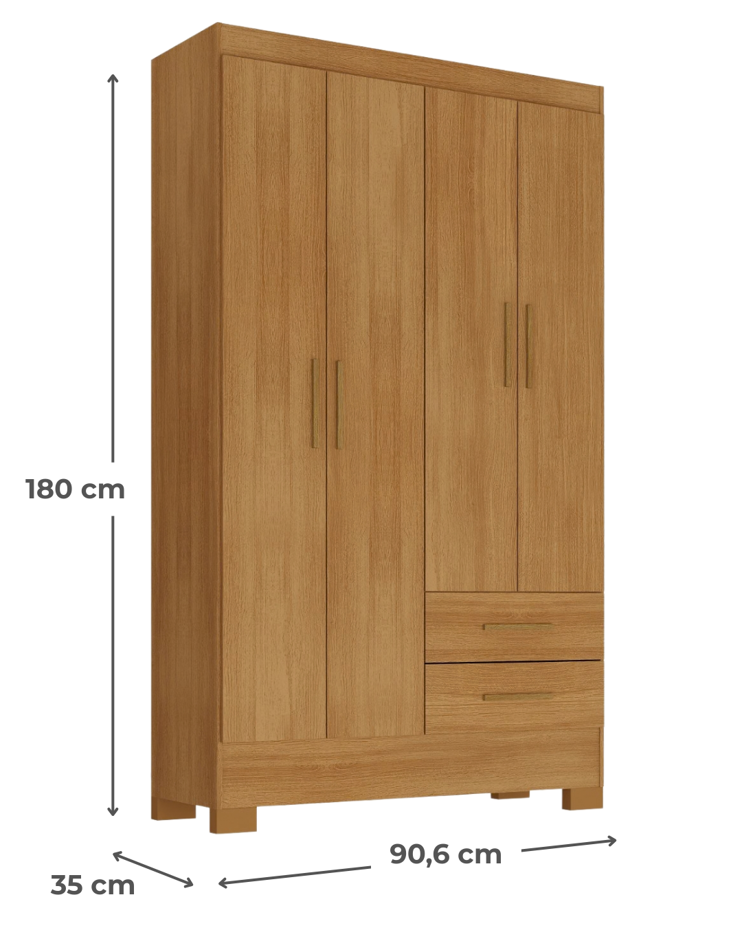 Closet 4 puertas 2 cajones Canela