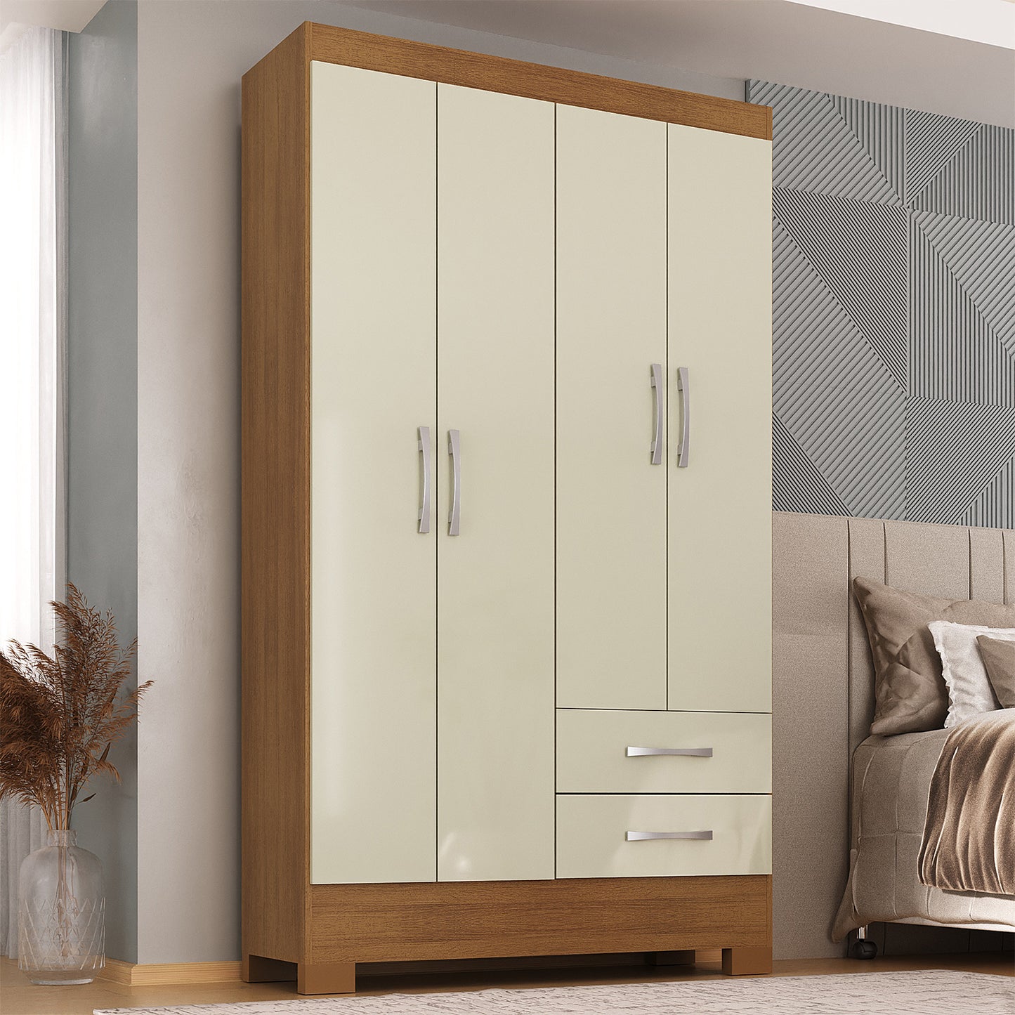 Closet 4 puertas 2 cajones Canela Off White