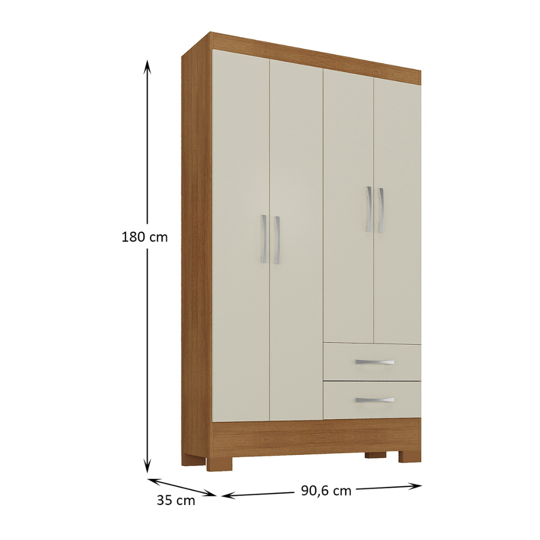 Closet 4 puertas 2 cajones Canela Off White