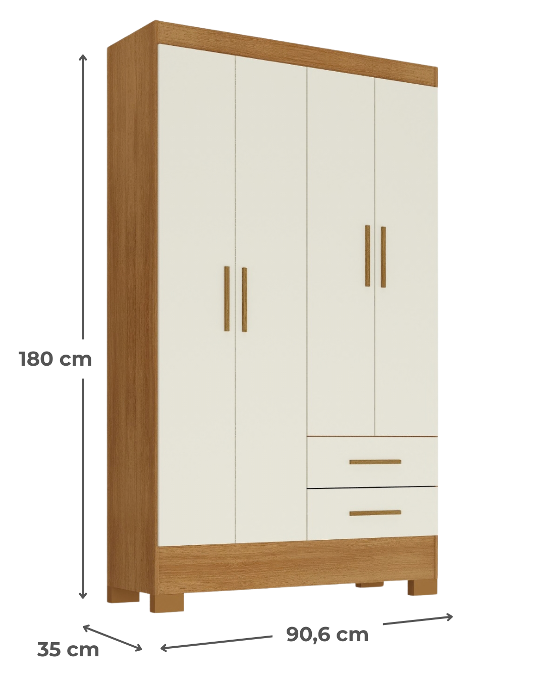 Closet 4 puertas 2 cajones Canela Off White