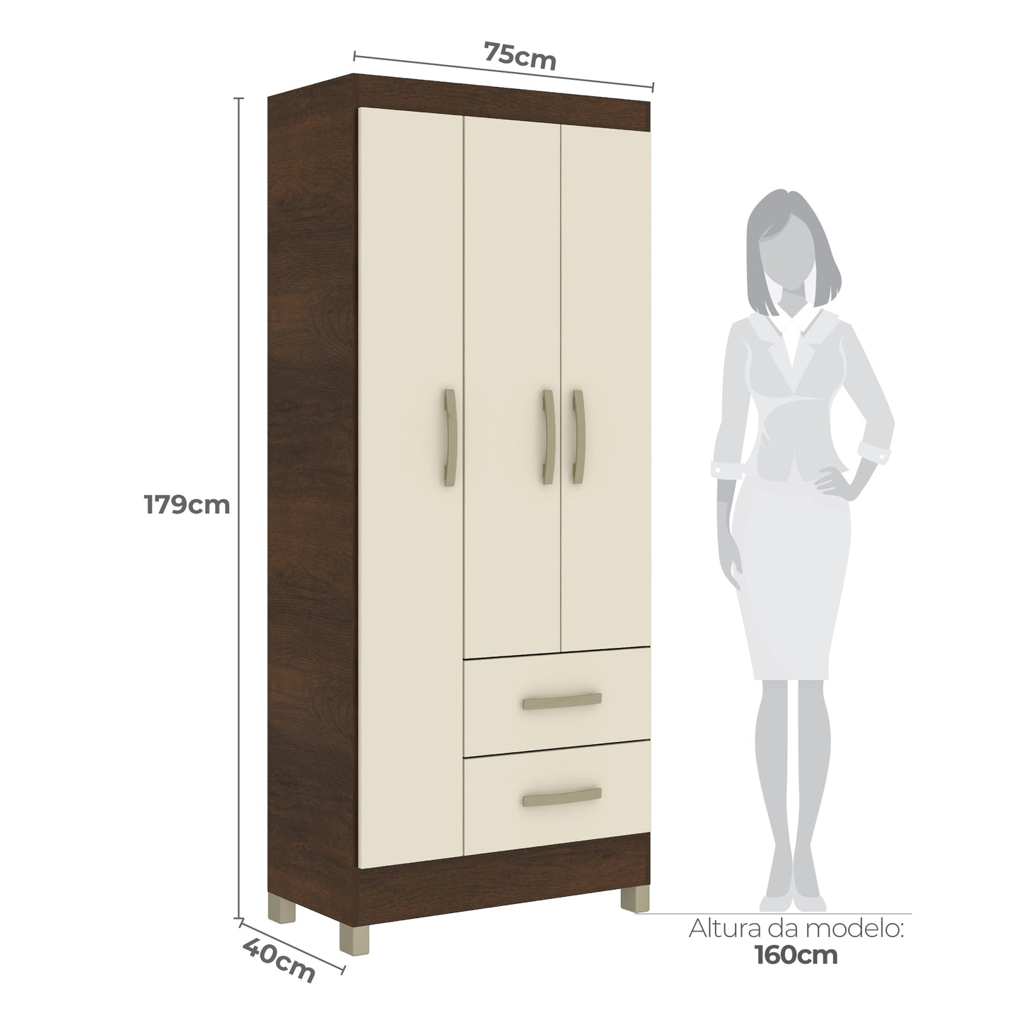 Closet 3 puertas 2 cajones Rústico Champagne