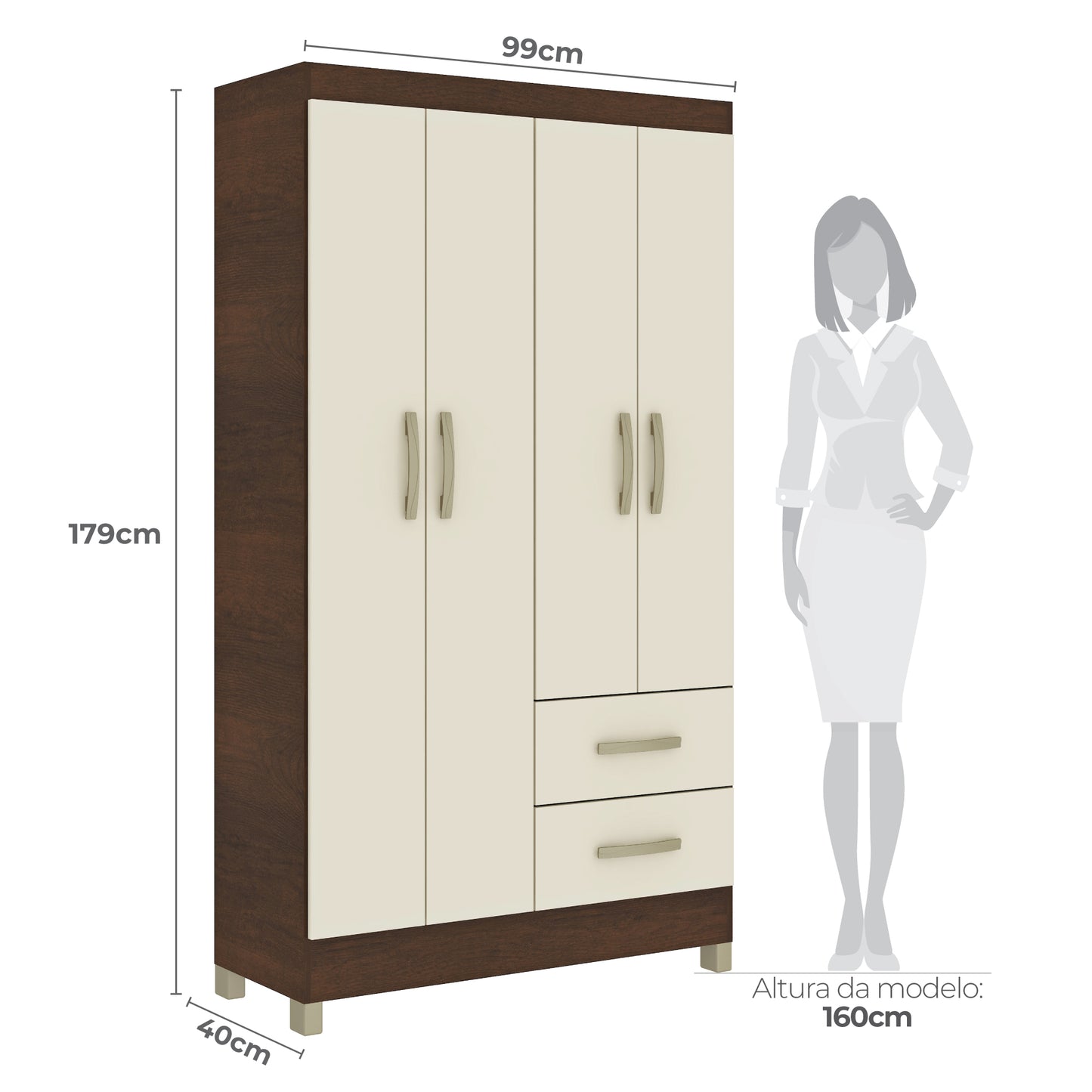 Closet 4 puertas 2 cajones Rústico Champagne