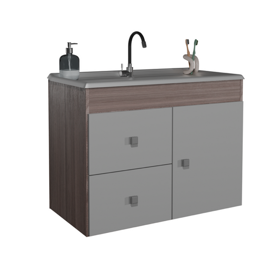 Mueble Baño con lavamanos 1 Puerta, 2 Cajones Smoke Blanco