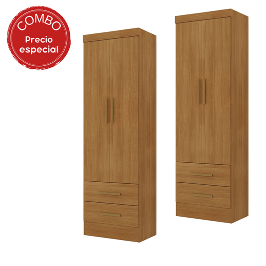 Combo 2 Closet 2 puertas 2 cajones Canela