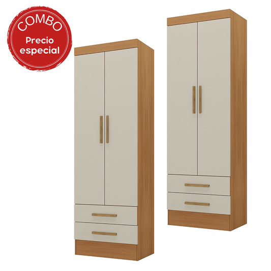 Combo 2 Closet 2 puertas 2 cajones Canela-Off White