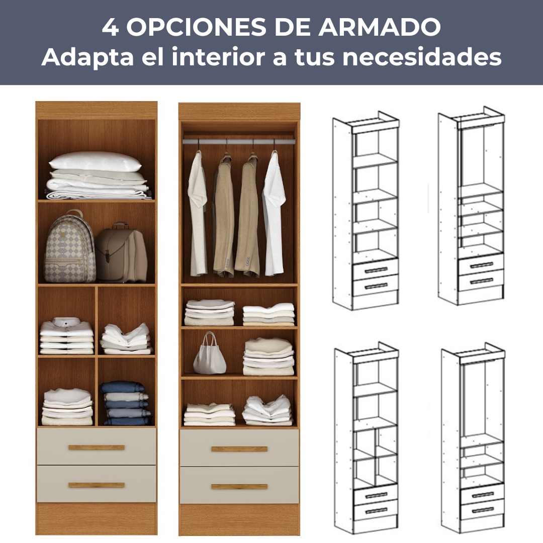 Combo 2 Closet 2 puertas 2 cajones Canela-Off White