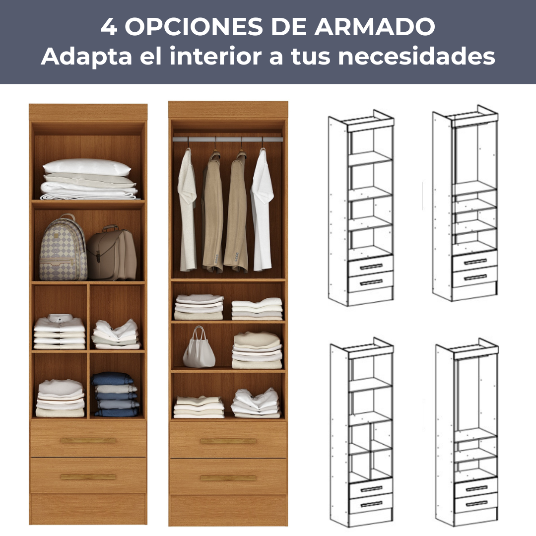 Combo 2 Closet 2 puertas 2 cajones Canela