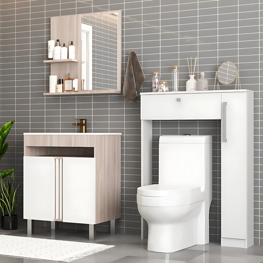 Combo Baño Mueble 2 puertas + Organizador WC Malbec Blanco