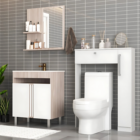 Combo Baño Mueble 2 puertas + Organizador WC Malbec Blanco