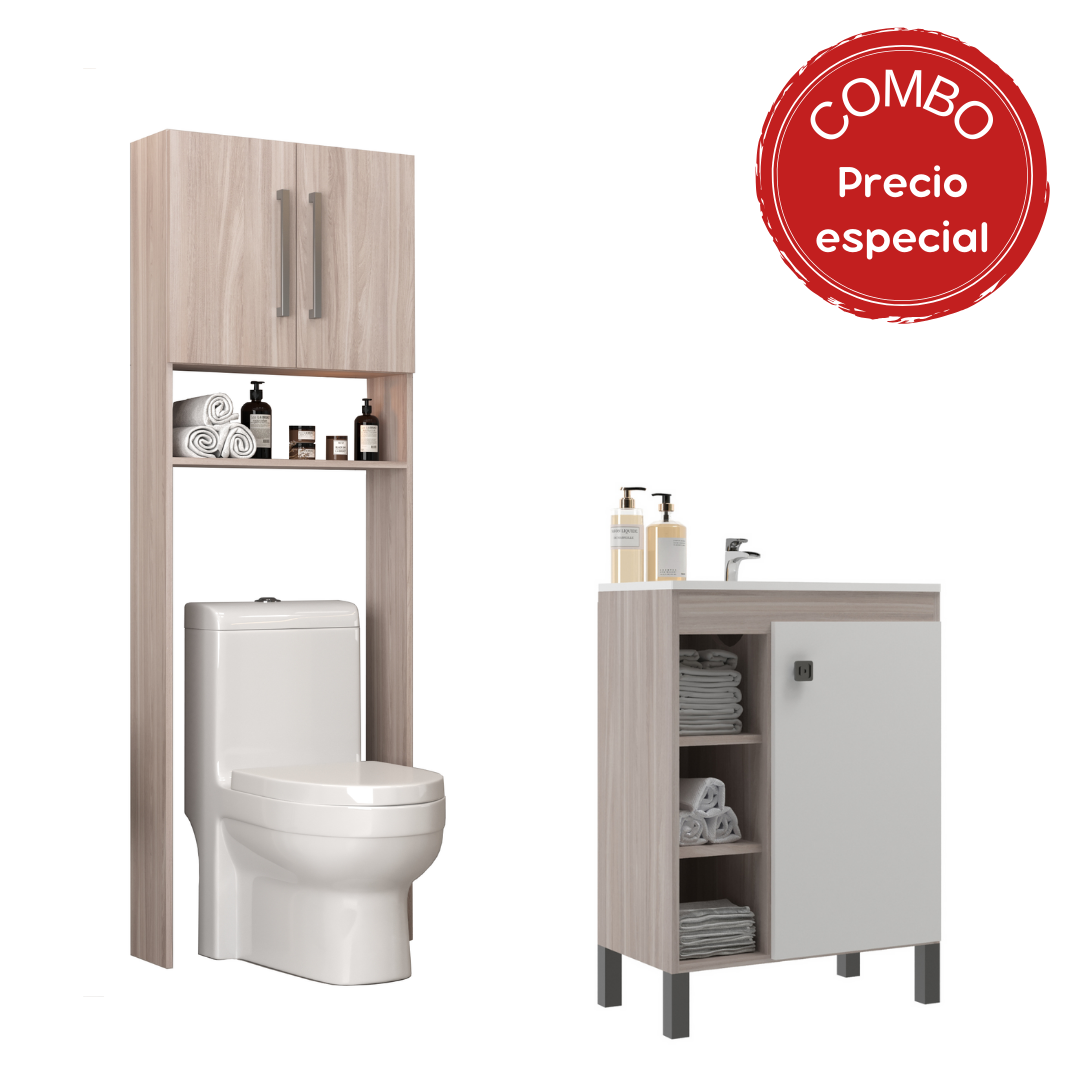 Combo Baño Mueble 1 puerta 3 nichos + Organizador Malbec