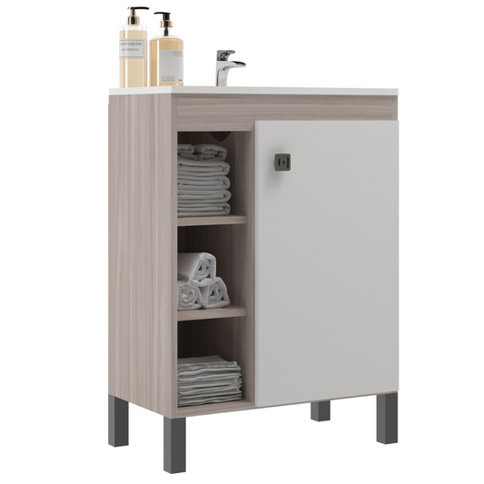 Mueble Baño con lavamanos 1 Puerta 3 Nichos Malbec Blanco