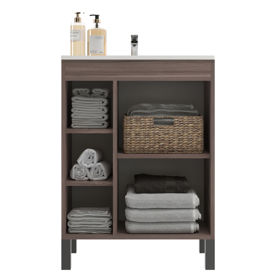 Combo Baño Mueble 1 puerta 3 Nichos + Organizador WC Smoke Blanco