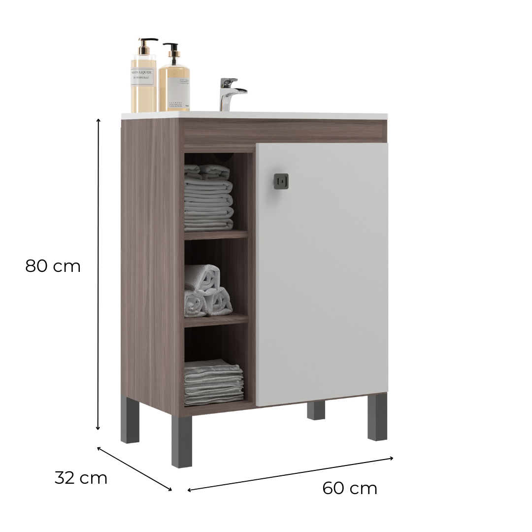 Combo Baño Mueble 1 puerta 3 Nichos + Organizador WC Smoke Blanco