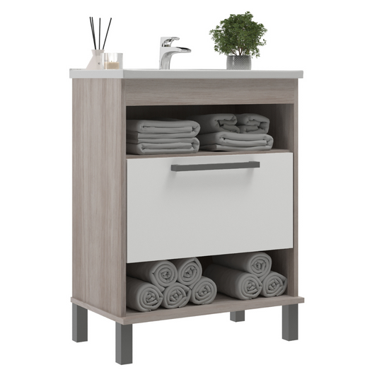 Mueble Baño con lavamanos 1 Puerta 2 Nichos Malbec Blanco