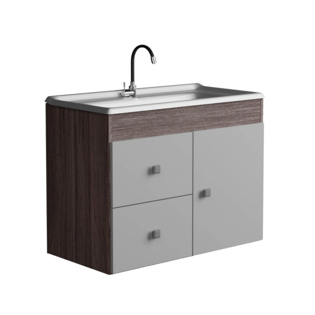 Mueble Baño con lavamanos 1 Puerta, 2 Cajones Smoke Blanco