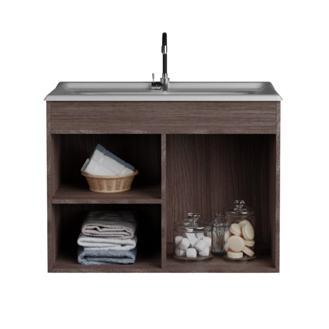 Mueble Baño con lavamanos 1 Puerta, 2 Cajones Smoke Blanco