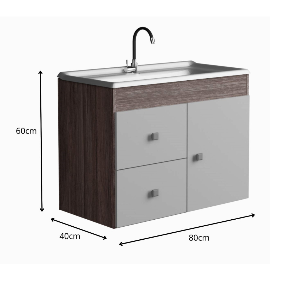 Mueble Baño con lavamanos 1 Puerta, 2 Cajones Smoke Blanco
