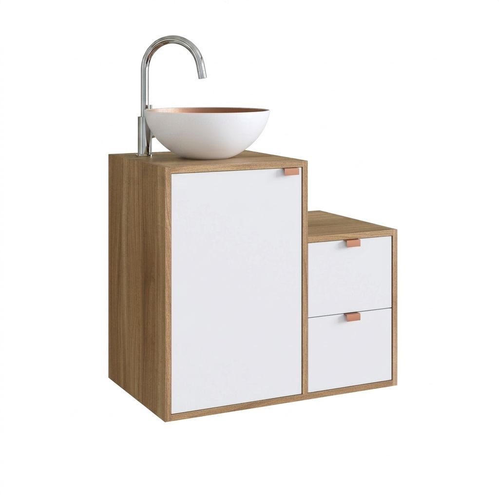 Mueble Baño con lavamanos 1 puerta 2 cajones Nogal Blanco