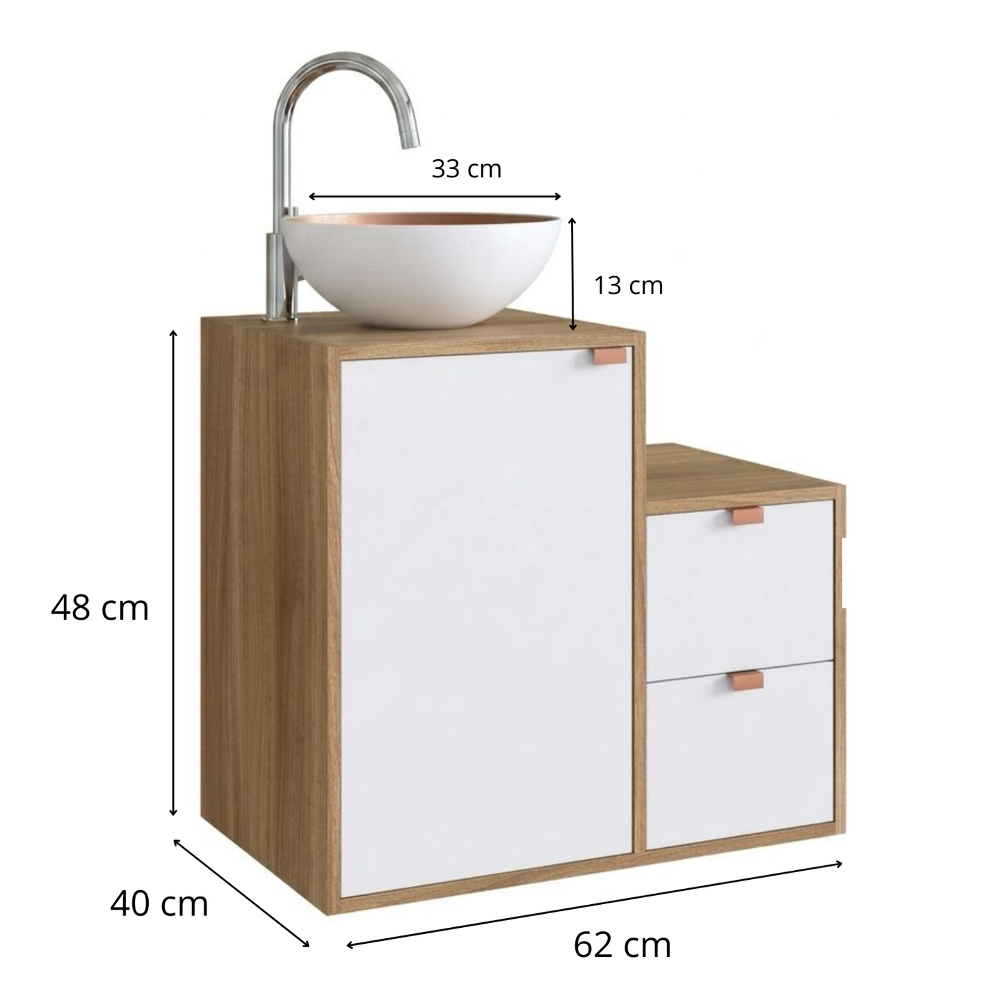Mueble Baño con lavamanos 1 puerta 2 cajones Nogal Blanco