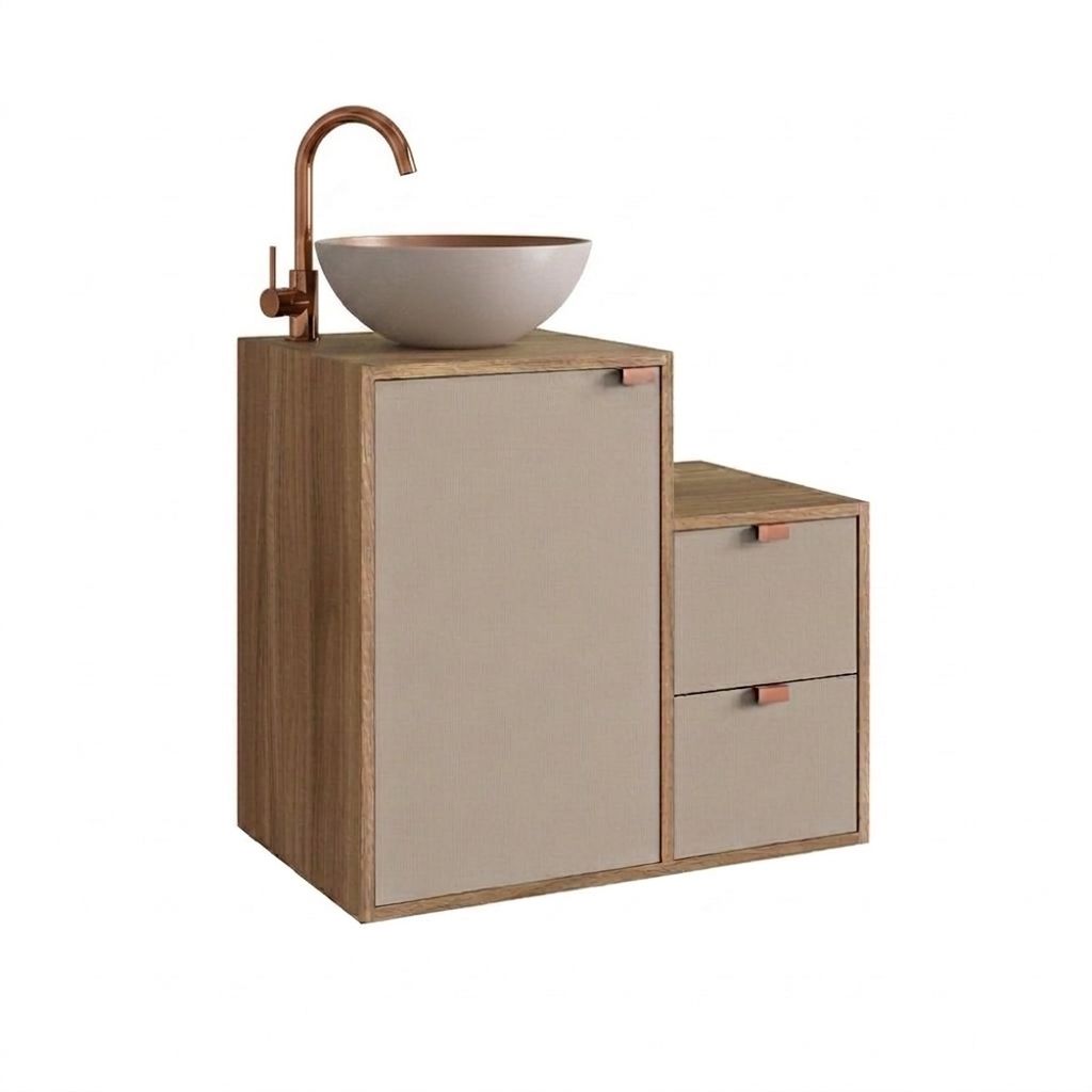 Mueble Baño con lavamanos 1 puerta 2 cajones Nogal Gris