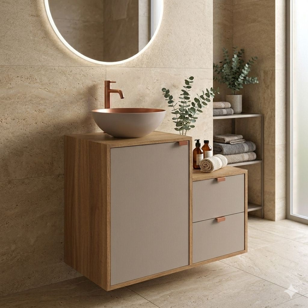 Mueble Baño con lavamanos 1 puerta 2 cajones Nogal Gris