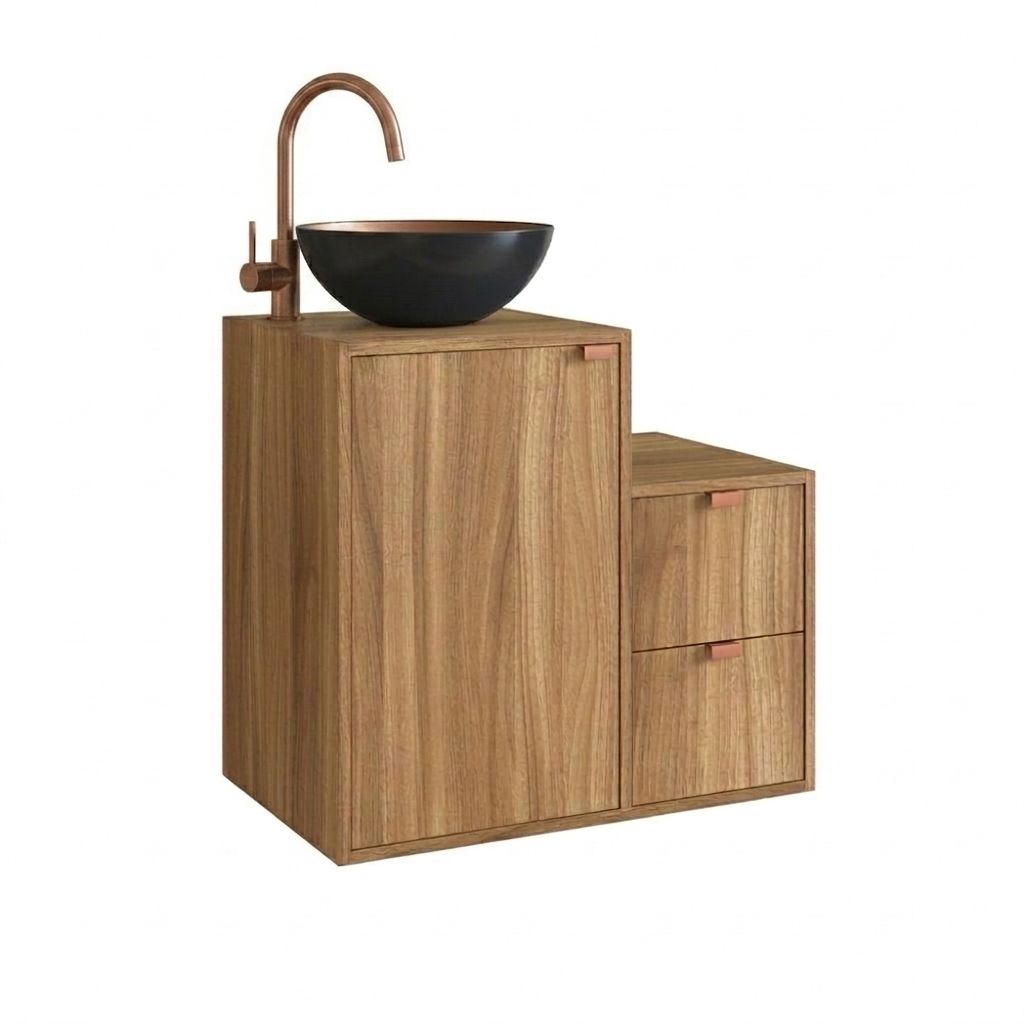 Mueble Baño con lavamanos 1 puerta 2 cajones Nogal