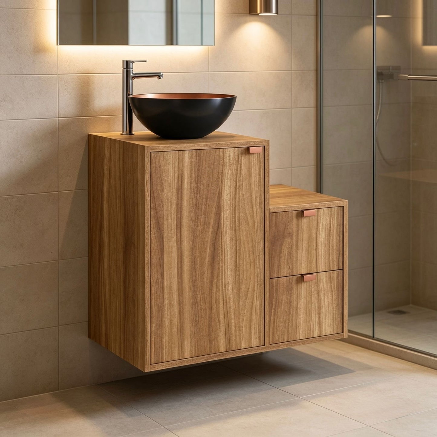 Mueble Baño con lavamanos 1 puerta 2 cajones Nogal