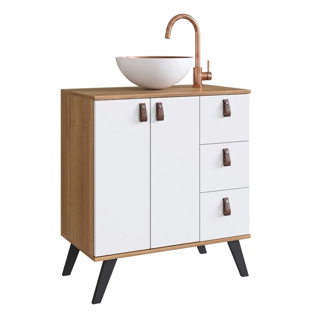 Mueble Baño con lavamanos 2 puertas 3 cajones Nogal Blanco